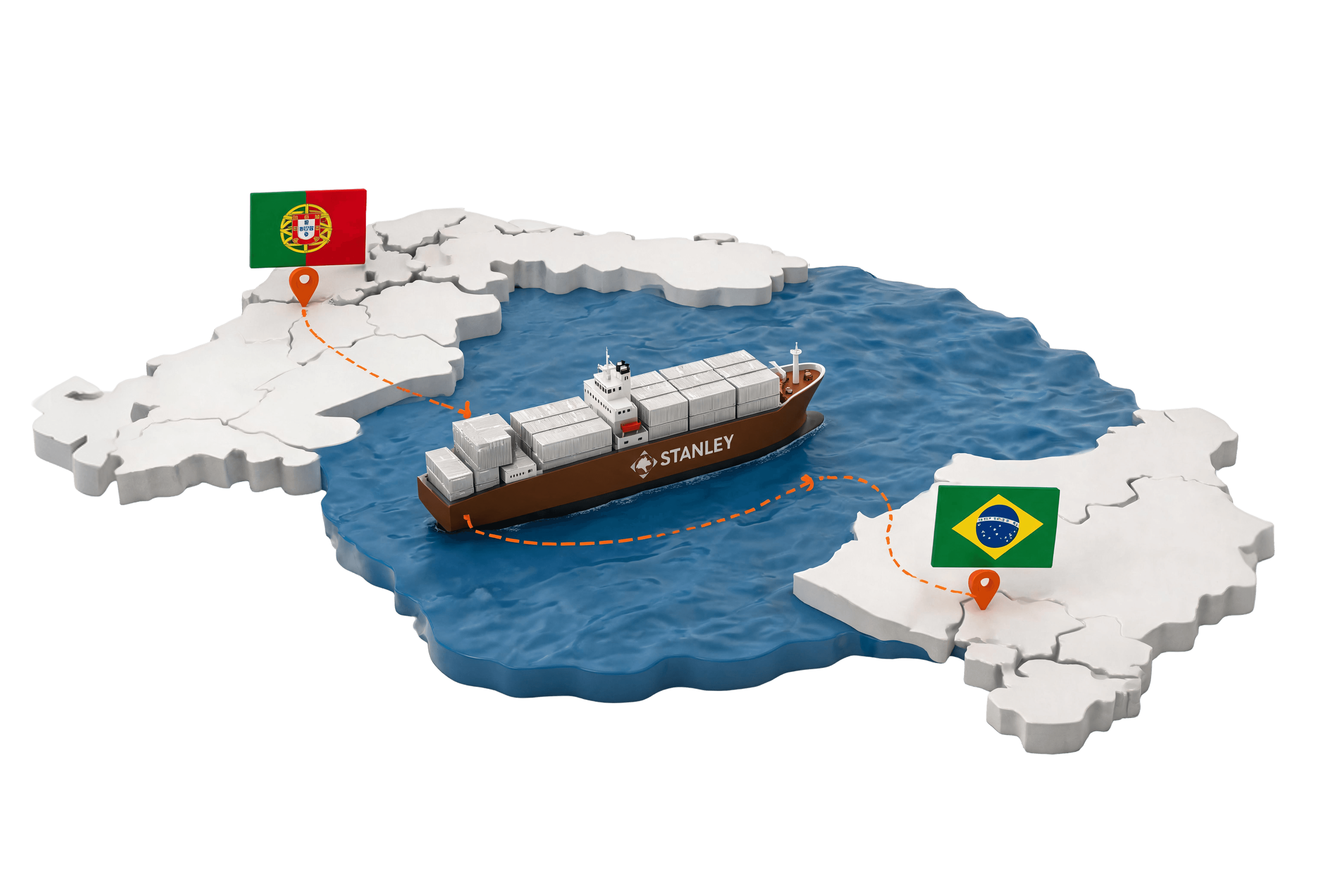 Mapa de rotas intercontinentais Portugal–Brasil